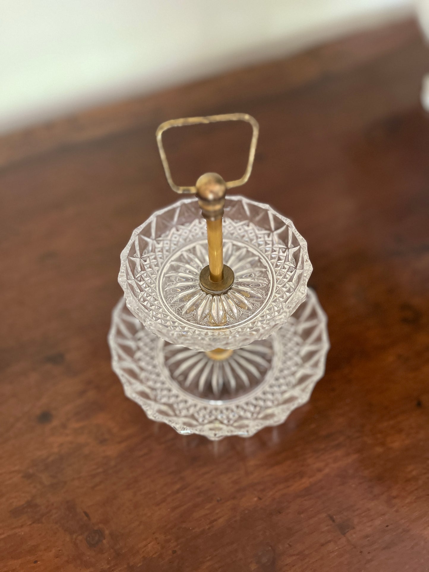 French Two-Tier Crystal & Brass Cake Stand