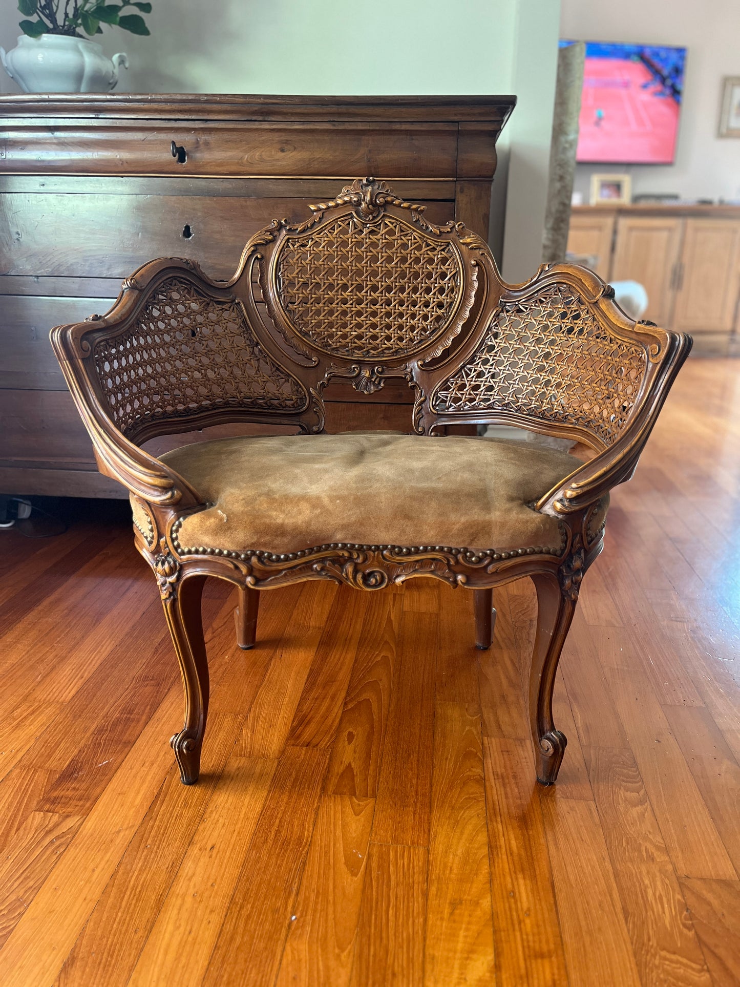 Rococo Revival Walnut Settee with Caned Back, 19th Century