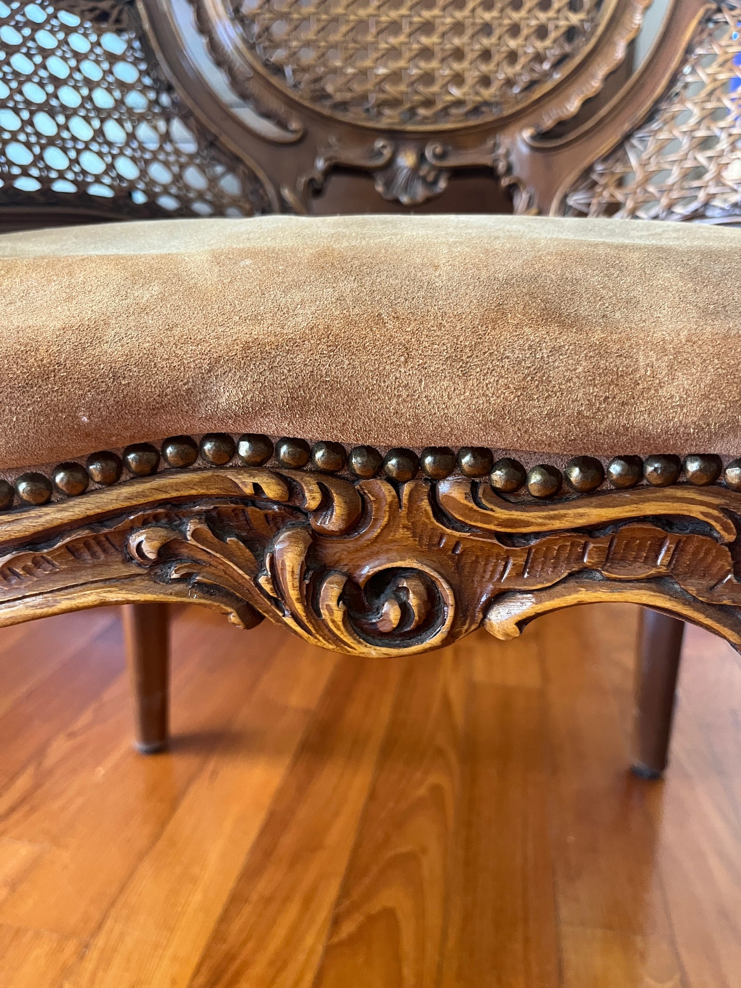 Rococo Revival Walnut Settee with Caned Back, 19th Century