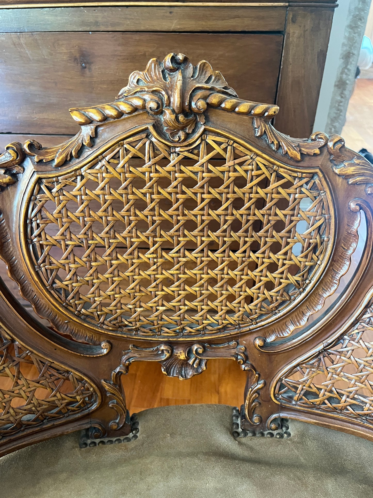 Rococo Revival Walnut Settee with Caned Back, 19th Century