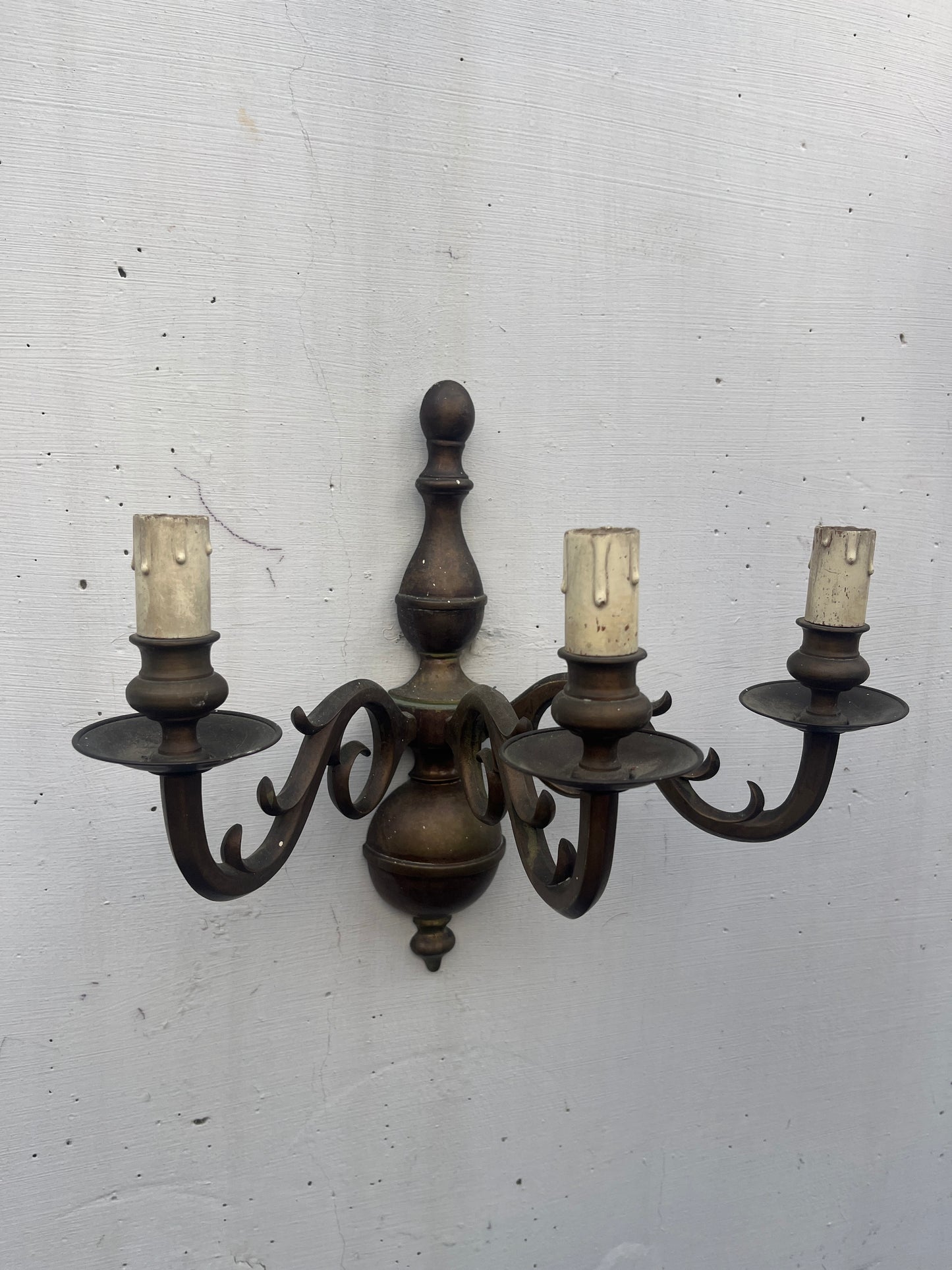 Italian Bronze Wall Sconce, Three-Arm Candelabra, Pair