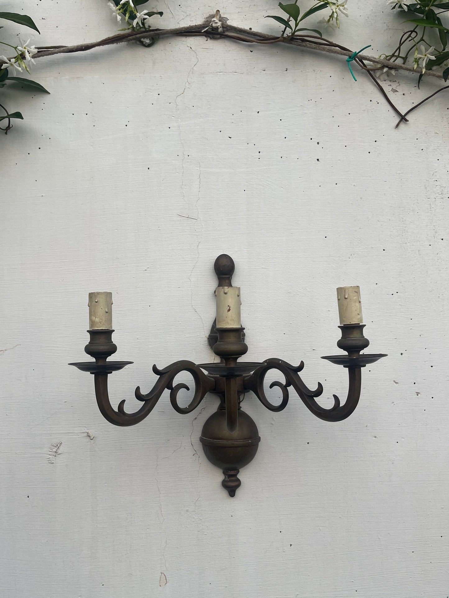 Italian Bronze Wall Sconce, Three-Arm Candelabra, Pair