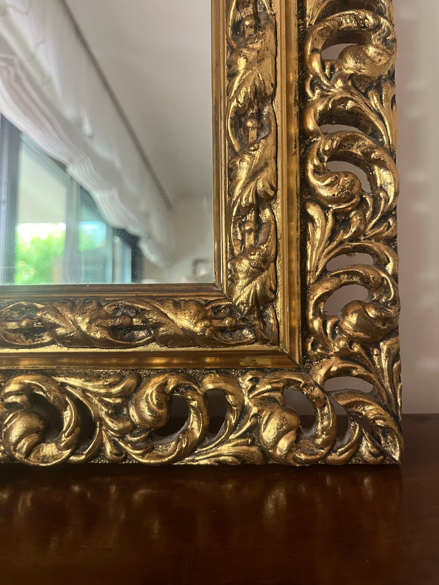 Mid-Century Ornamental Mirror with Gilded Botanical Frame