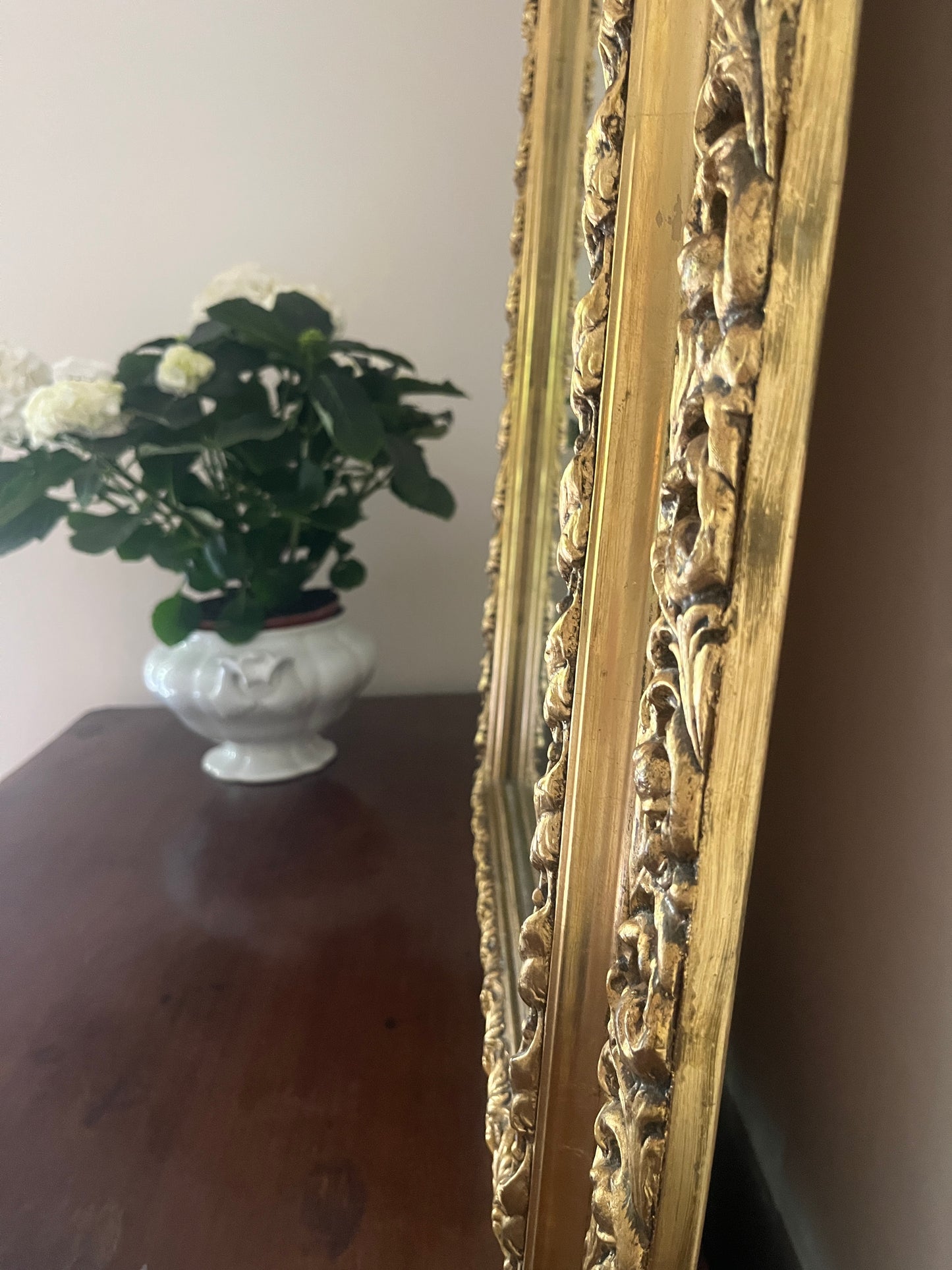 Mid-Century Ornamental Mirror with Gilded Botanical Frame