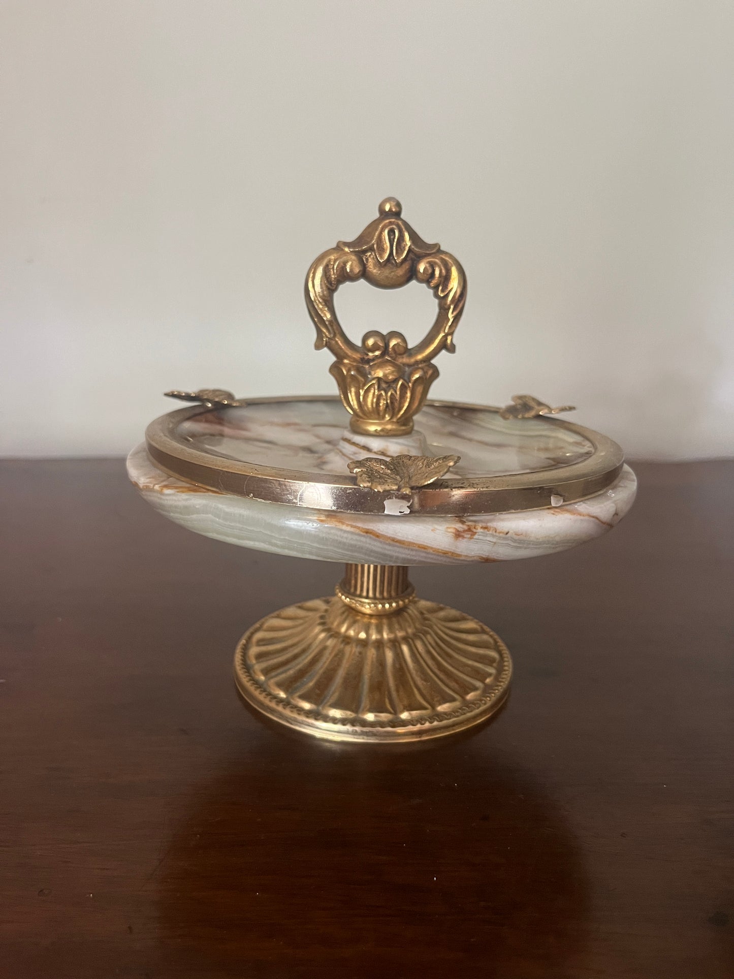 Alabaster and Brass Pedestal Dish