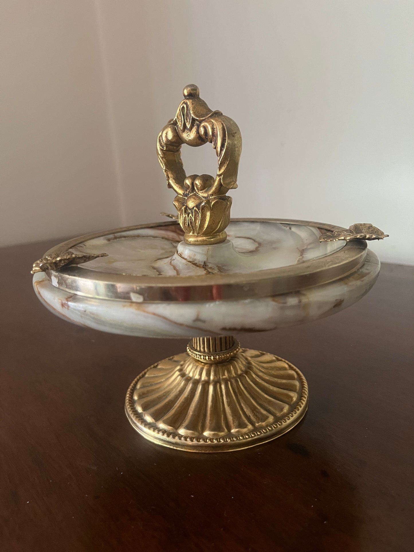 Alabaster and Brass Pedestal Dish