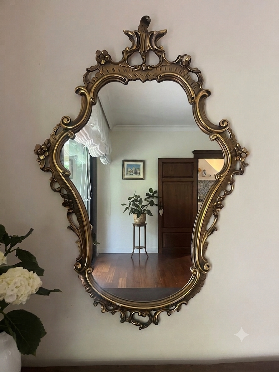 Italian Giltwood Mirror Rococo-Style Mirror