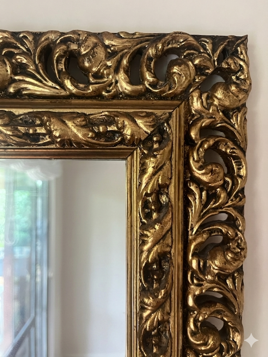 Mid-Century Ornamental Mirror with Gilded Botanical Frame