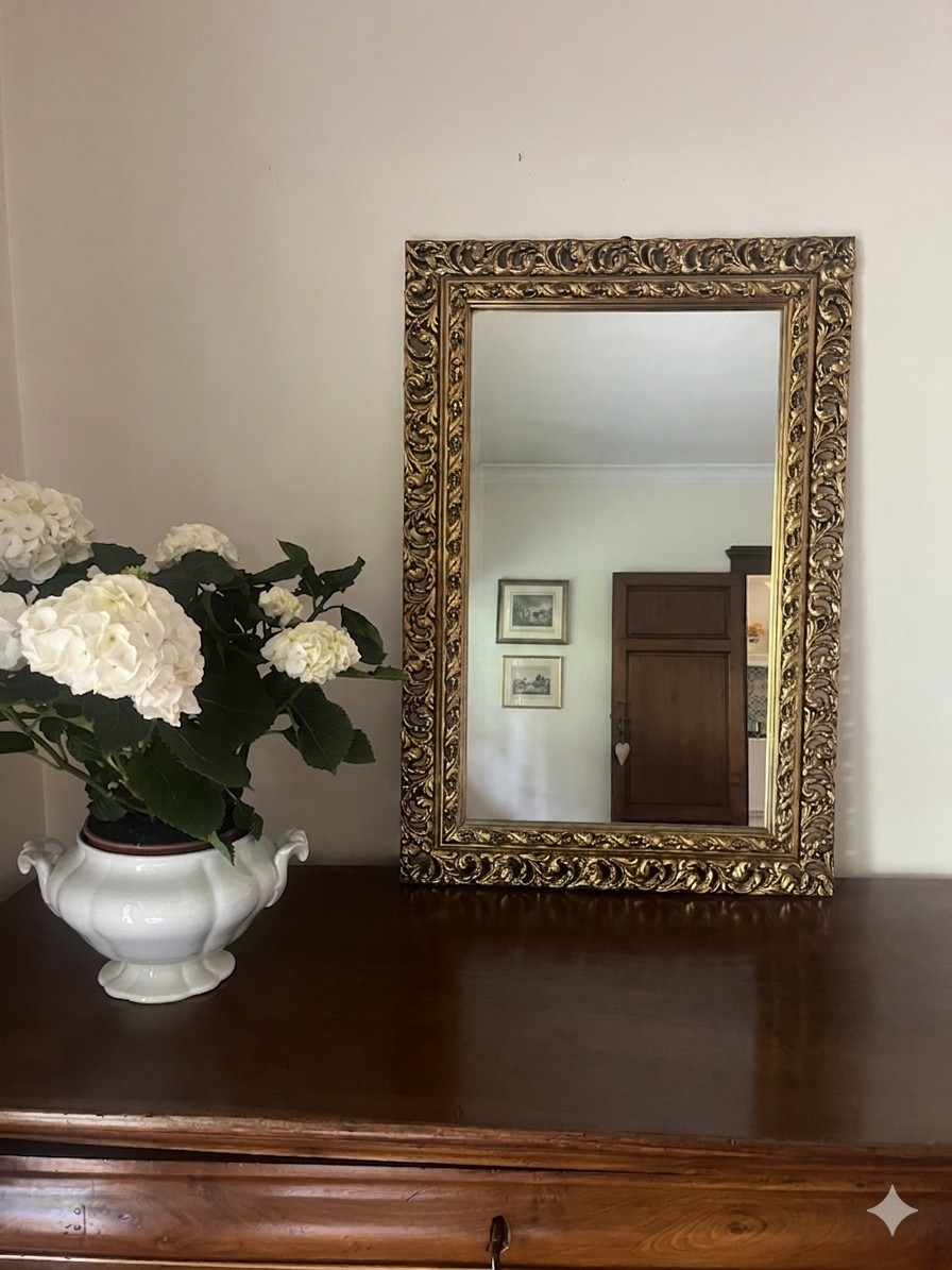 Mid-Century Ornamental Mirror with Gilded Botanical Frame