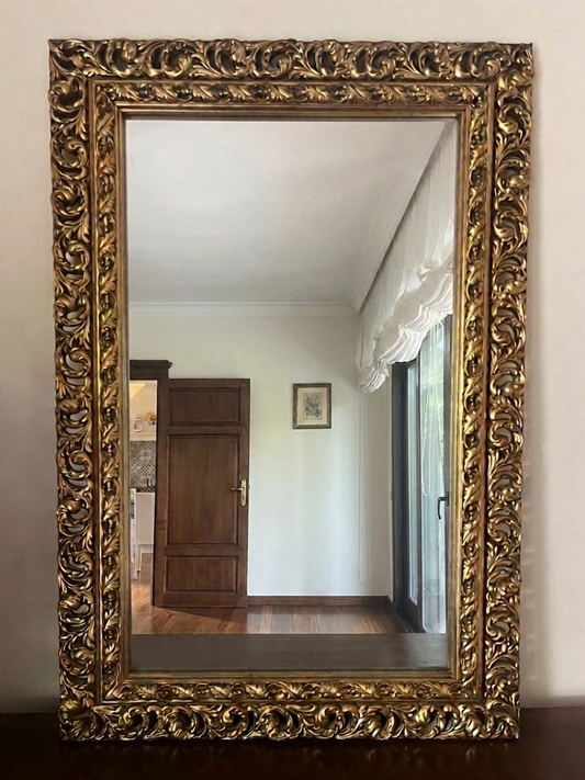 Mid-Century Ornamental Mirror with Gilded Botanical Frame