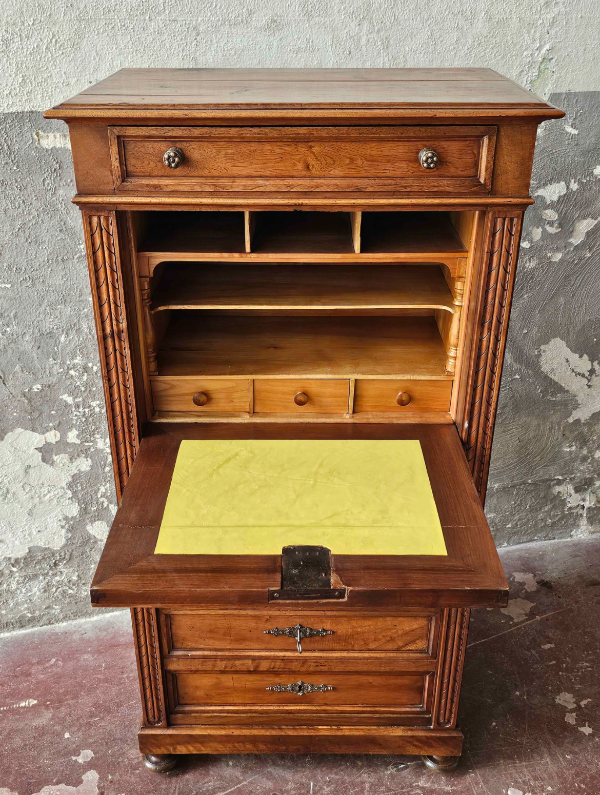 Italian Walnut Secretaire Desk, Early 1900s