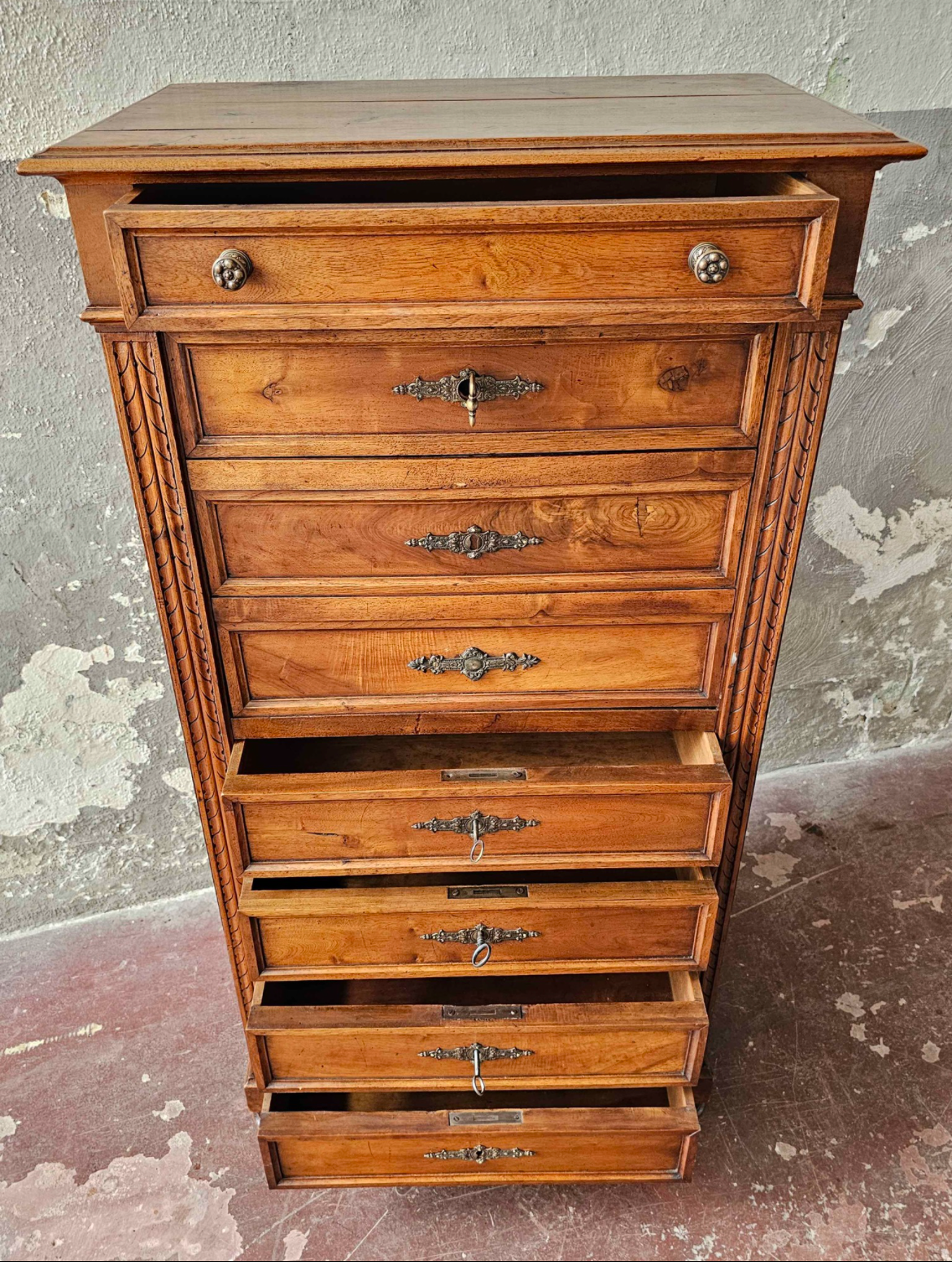 Italian Walnut Secretaire Desk, Early 1900s