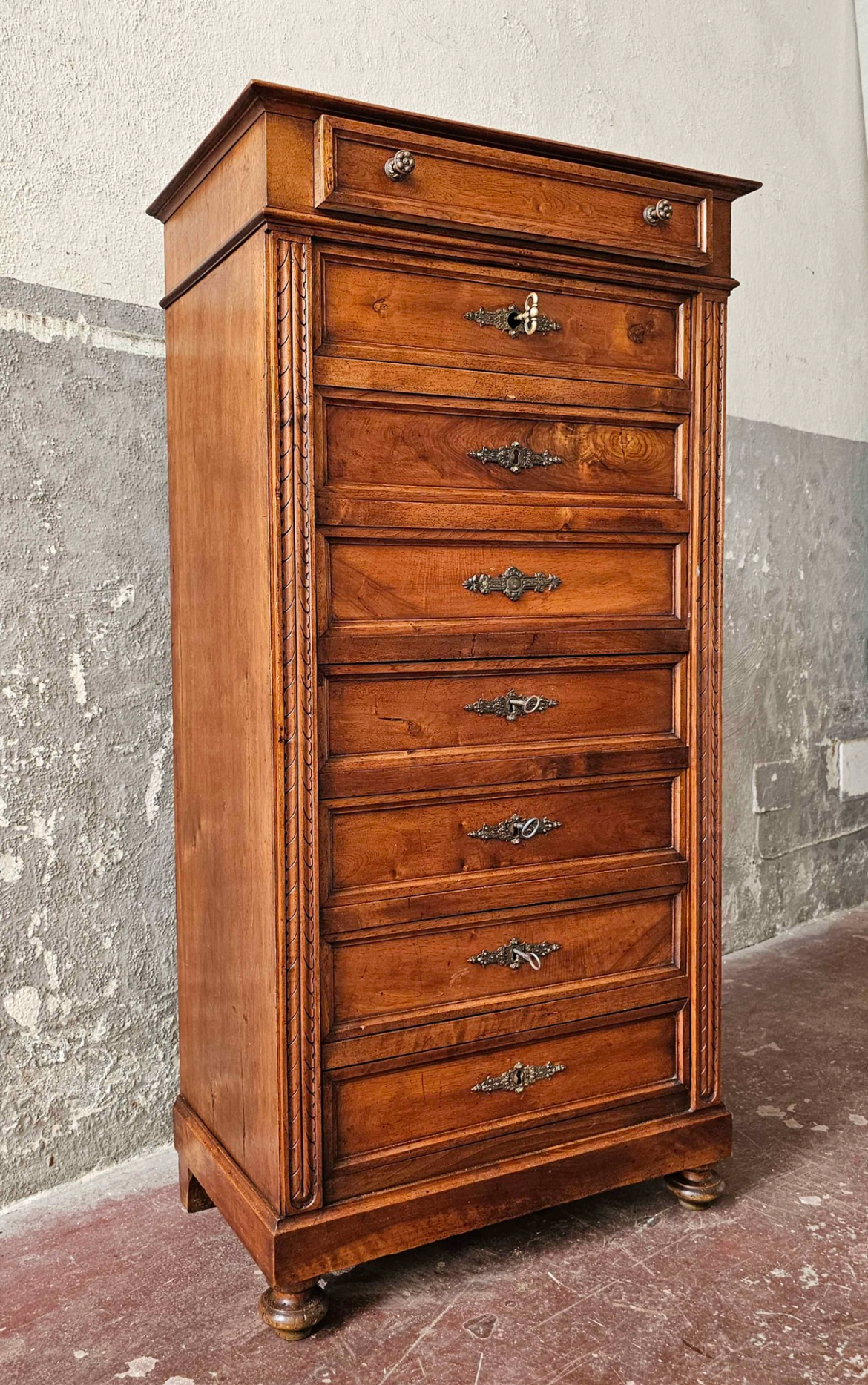 Italian Walnut Secretaire Desk, Early 1900s