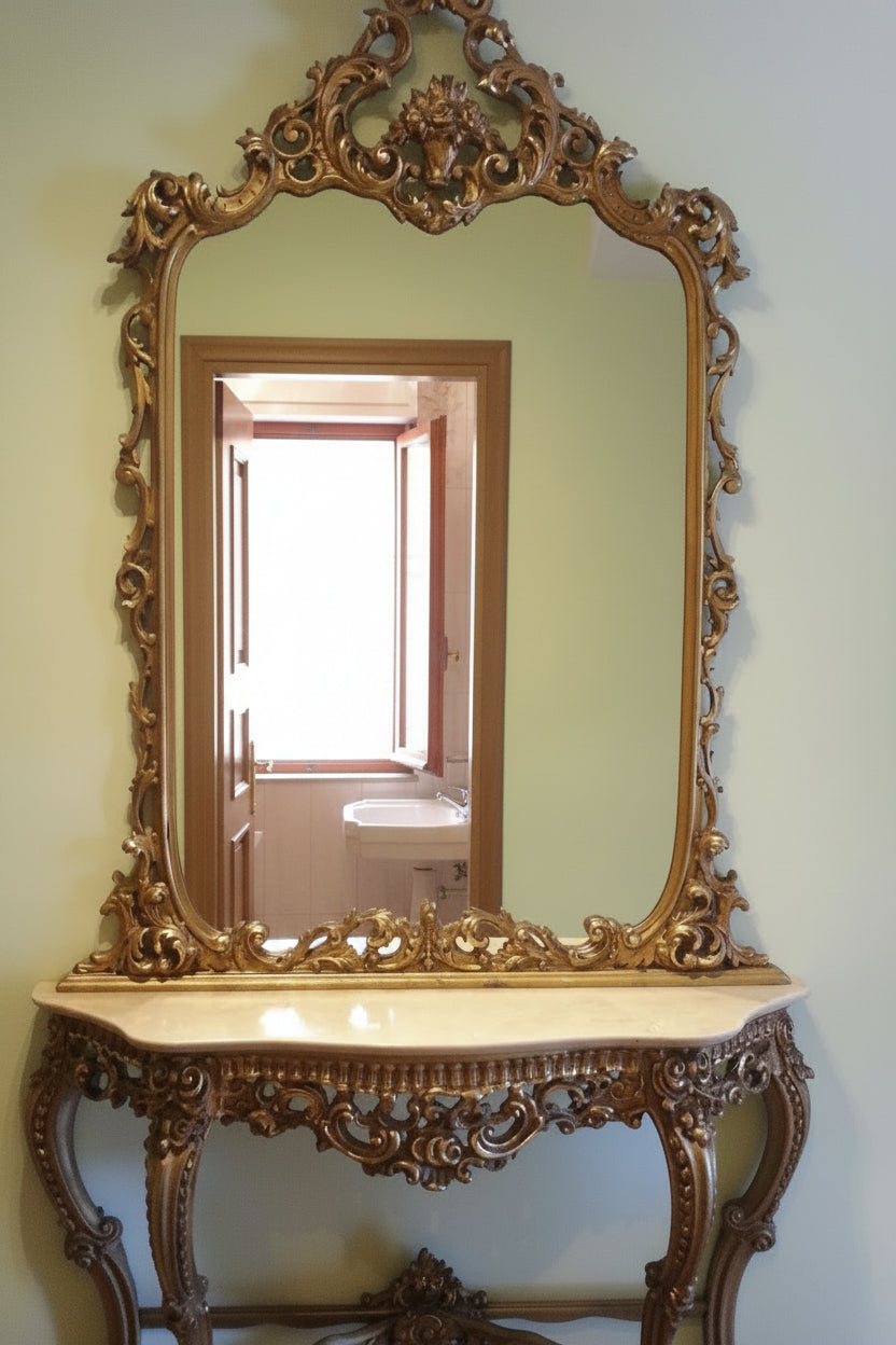 Baroque Giltwood Console & Matching Mirror