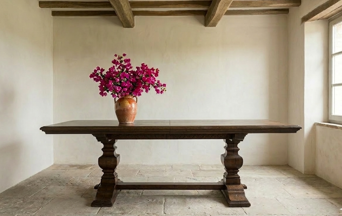 Italian Renaissance Revival Extending Refettorio Table with Classical Pedestal