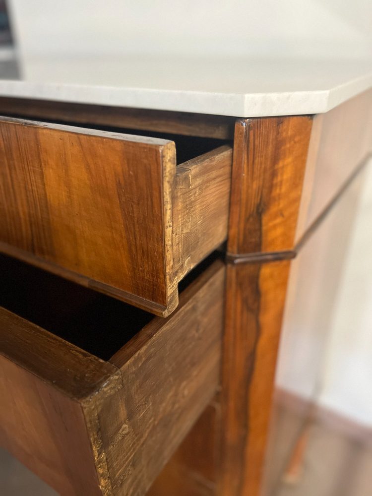 19th Century Walnut Flame-Veneered Commode with Marble Top RESERVED